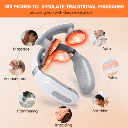 Portable Cordless Neck Shoulder Massager, Pads 6 Modes USB Charging Smart Gift for Men Women