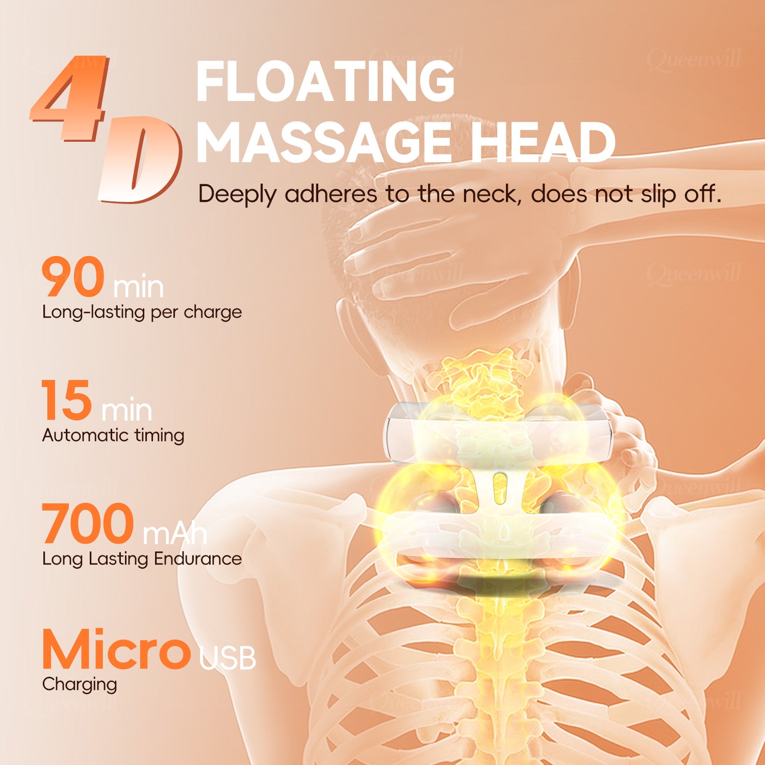 Portable Cordless Neck Shoulder Massager, Pads 6 Modes USB Charging Smart Gift for Men Women