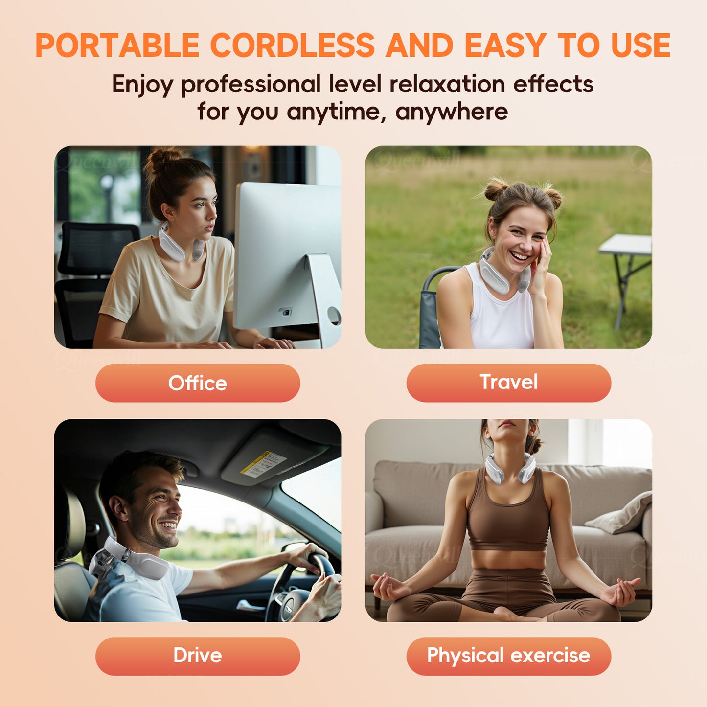 Portable Cordless Neck Shoulder Massager, Pads 6 Modes USB Charging Smart Gift for Men Women