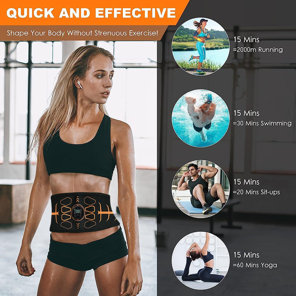 EMS Muscle Stimulator Ab Trainer, Smart Abdominal Toning Belt USB Charge, Body Massager Weight Loss Fitness Equipment
