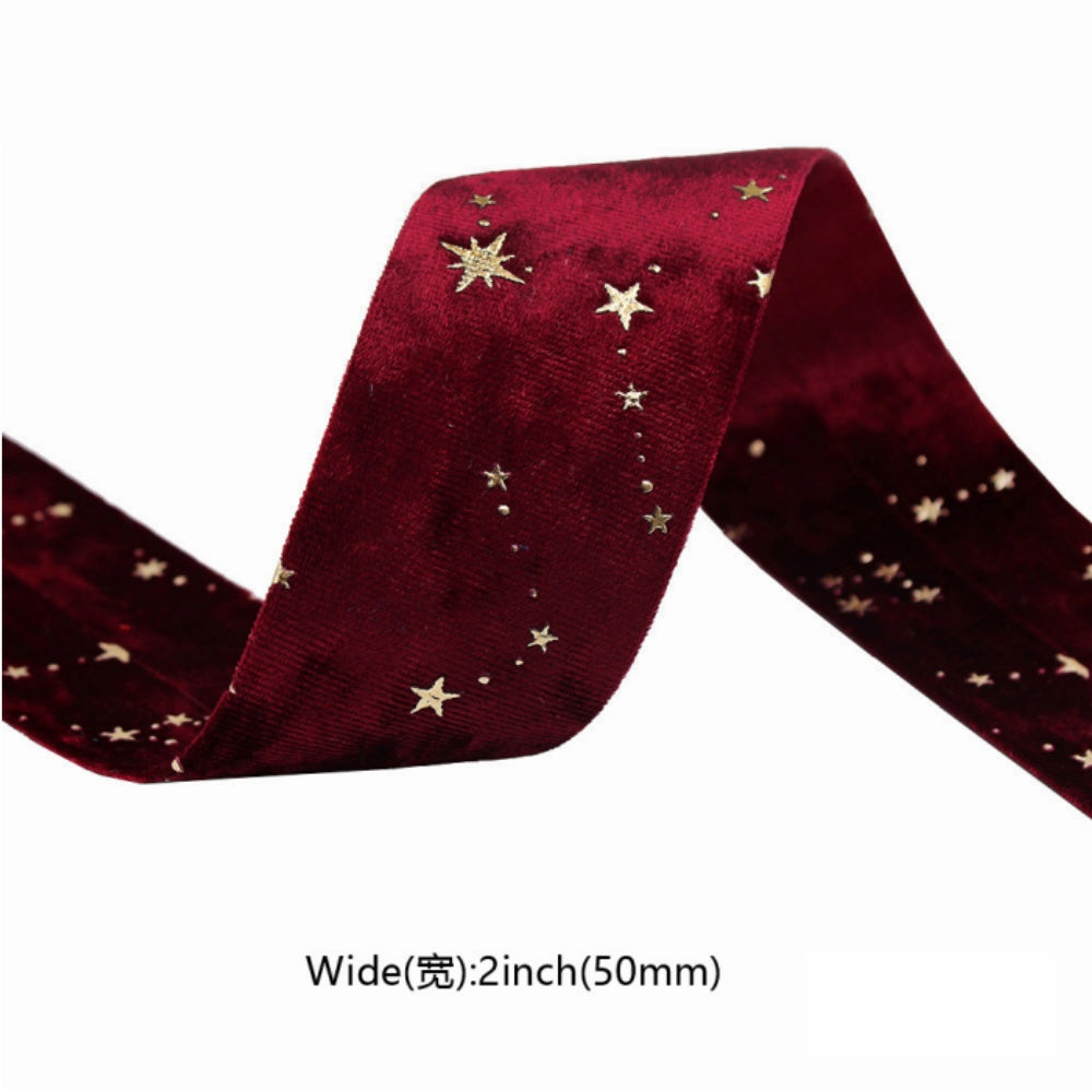 Velvet Ribbons Double Sided Hot Stamping Stars DIY Gift Wrapping Wedding Bouquet Christmas Party De 4