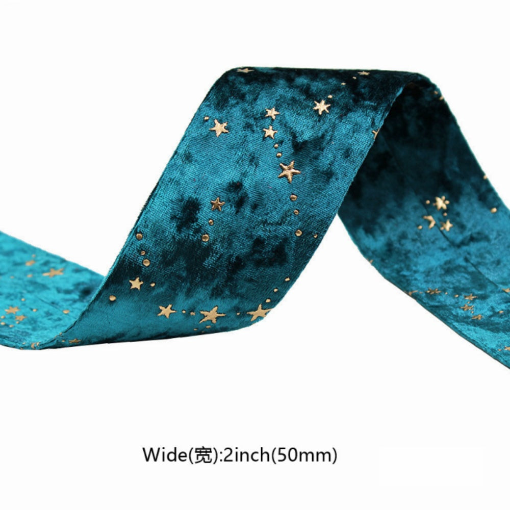 Velvet Ribbons Double Sided Hot Stamping Stars DIY Gift Wrapping Wedding Bouquet Christmas Party De 5
