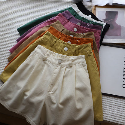 Women's Summer Short Pants, Washed Cotton Oversize Loose Shorts, High Waist Wide Leg Comfy Casual Pants, Solid Color