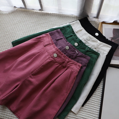 Women's Summer Short Pants, Washed Cotton Oversize Loose Shorts, High Waist Wide Leg Comfy Casual Pants, Solid Color