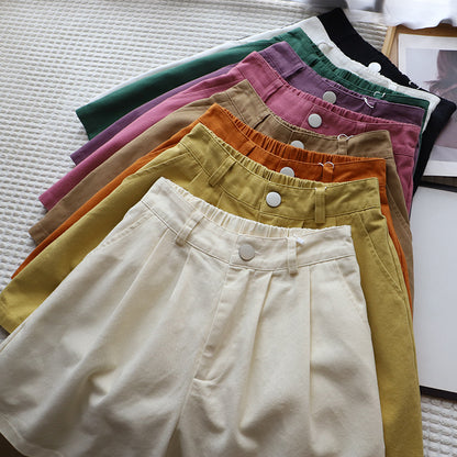 Women's Summer Short Pants, Washed Cotton Oversize Loose Shorts, High Waist Wide Leg Comfy Casual Pants, Solid Color