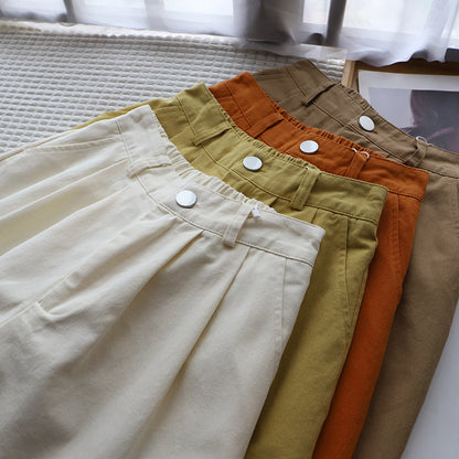 Women's Summer Short Pants, Washed Cotton Oversize Loose Shorts, High Waist Wide Leg Comfy Casual Pants, Solid Color