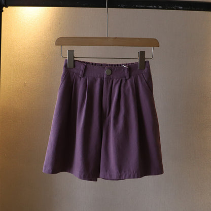 Women's Summer Short Pants, Washed Cotton Oversize Loose Shorts, High Waist Wide Leg Comfy Casual Pants, Solid Color