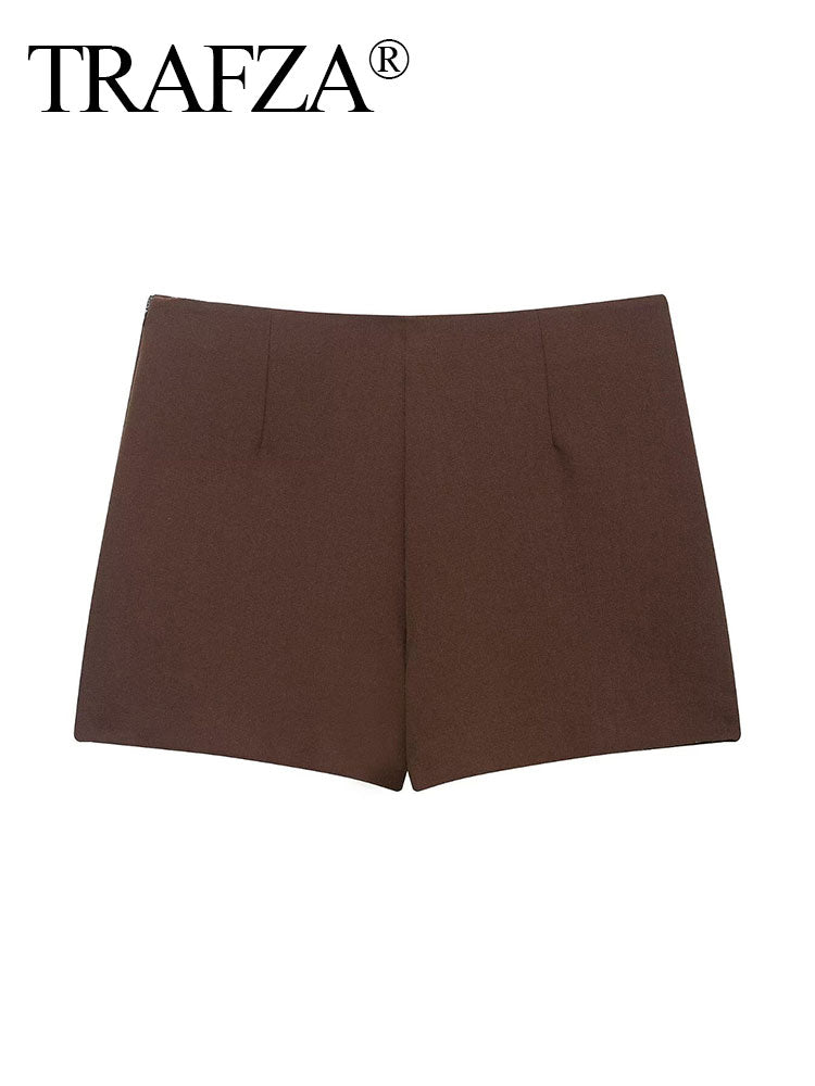 TRAFZA Women's Fashion Asymmetric Culottes, High Waist A Line Elegant Pantskirt with Metal Applique and Side Zipper