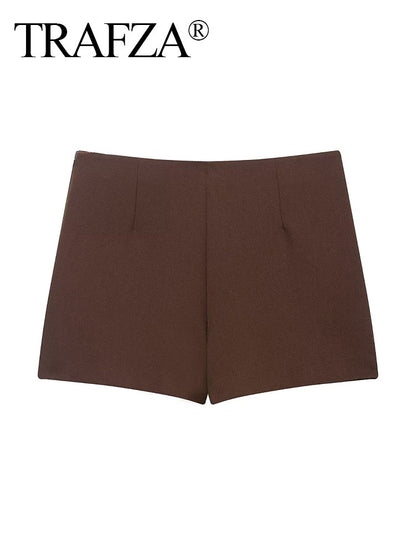TRAFZA Women's Fashion Asymmetric Culottes, High Waist A Line Elegant Pantskirt with Metal Applique and Side Zipper