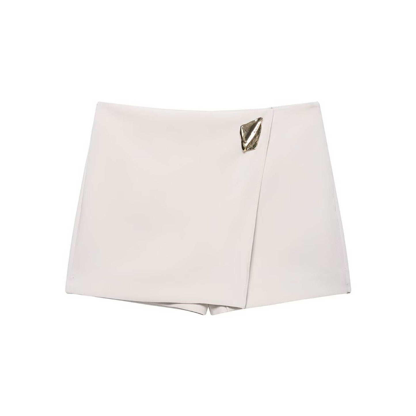 TRAFZA Women's Fashion Asymmetric Culottes, High Waist A Line Elegant Pantskirt with Metal Applique and Side Zipper