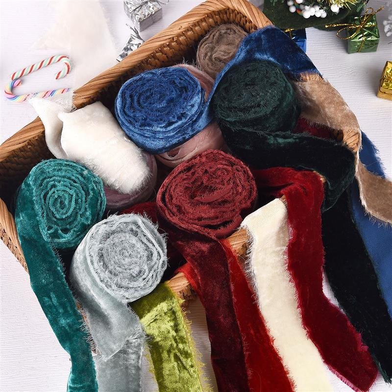 Frayed Edge Velvet Suede Cloth Ribbon Handmade, for Wedding Invitation Wrapping, Bouquets Birthday Party Decorations