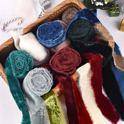 Frayed Edge Velvet Suede Cloth Ribbon Handmade, for Wedding Invitation Wrapping, Bouquets Birthday Party Decorations