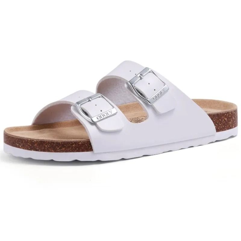 Comfort Cork Footbed Buckle Sandals Women Lightweight Leather Slides 1