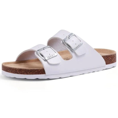 Comfort Cork Footbed Buckle Sandals Women Lightweight Leather Slides 1