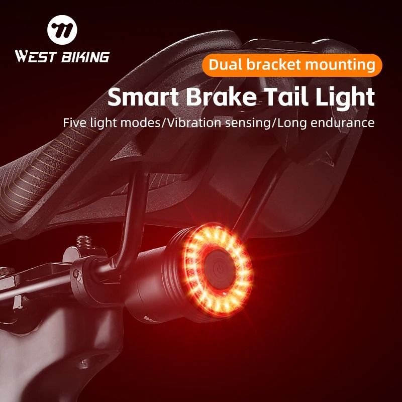 Smart Bike Tail Light Waterproof USB Rechargeable Rear Cycling Light