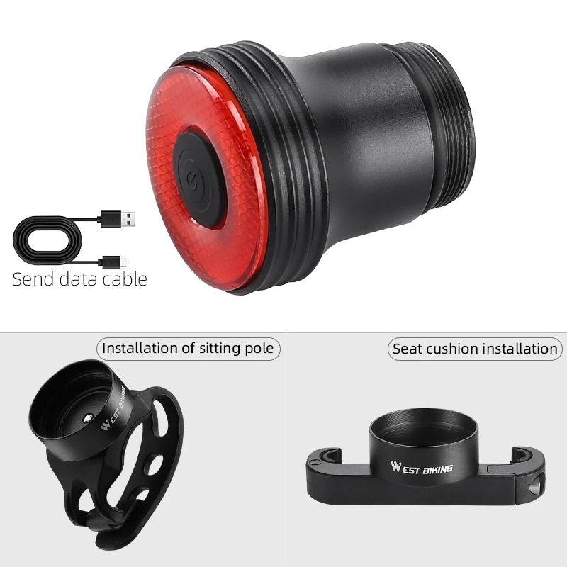 Smart Bike Tail Light Waterproof USB Rechargeable Rear Cycling Light 8