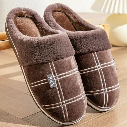 Plaid Memory Foam Winter Slippers With Warm Plush Lining For Men 8