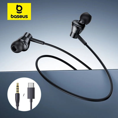 Wired Earphones with Mic and 120 Degree Design for Type C and 3.5mm Devices