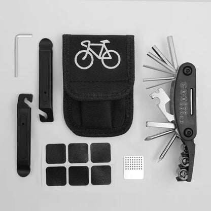 Portable Bicycle Repair Tools Kit With Pump Saddle Bag And Multi Functional Wrench 1
