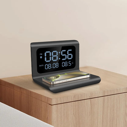 Wireless Charging Pad Stand with Alarm Clock and Thermometer