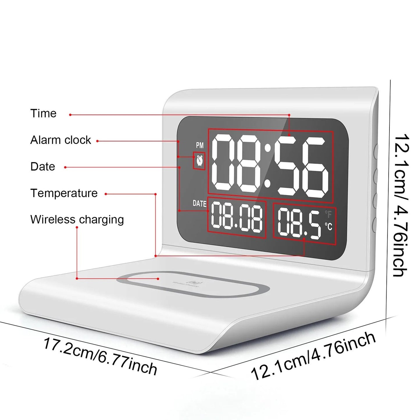 Wireless Charging Pad Stand With Alarm Clock And Thermometer 3