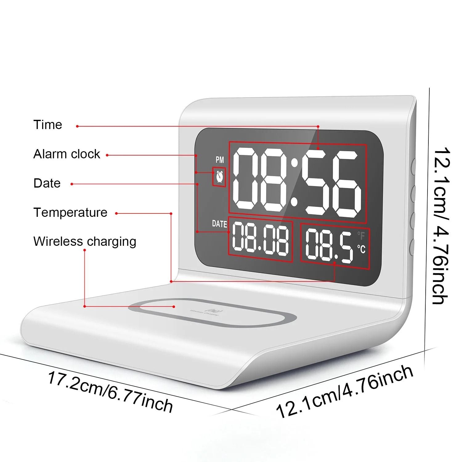 Wireless Charging Pad Stand With Alarm Clock And Thermometer 3