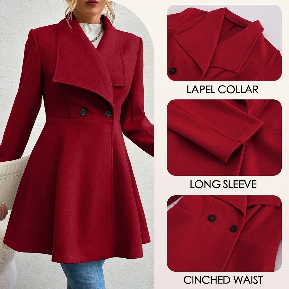 Womens Winter Lapel Coat Long Sleeve Solid Color Button Up Outerwear