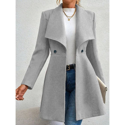 Womens Winter Lapel Coat Long Sleeve Solid Color Button Up Outerwear 7