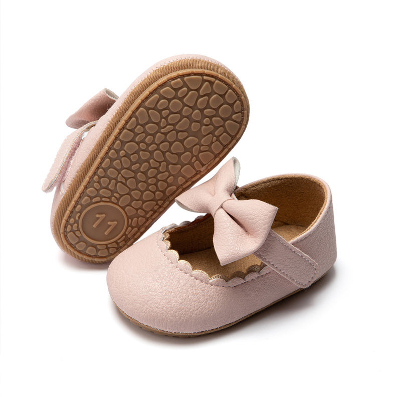 Infant Toddler Mary Janes, Baby Casual Shoes with Bowknot, Non-slip Rubber Soft-Sole PU First Walker Shoes