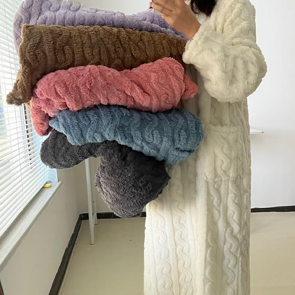 Winter Warm Nightdress for Women, Thickened Flannel Nightgown Long Sleeve, Loose Fit Sleepwear with Double Pocket, Solid