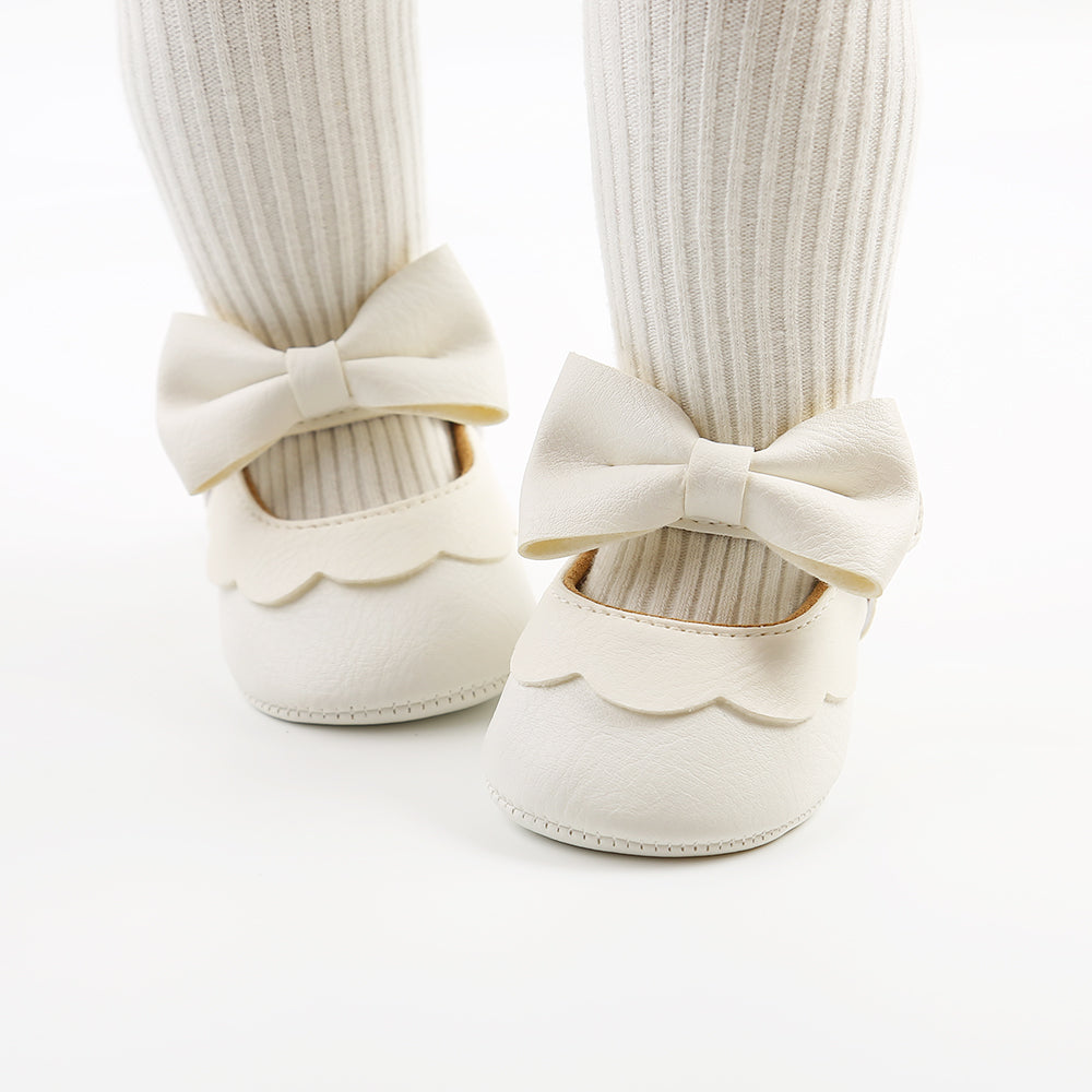 Baby Casual Shoes Infant Toddler Bowknot Non-slip Rubber Soft-Sole Flat PU First Walker Mary Janes with Bow Decor