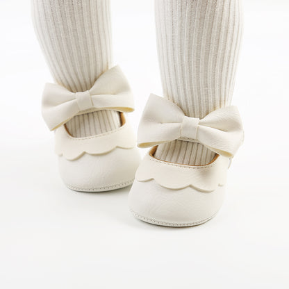 Baby Casual Shoes Infant Toddler Bowknot Non-slip Rubber Soft-Sole Flat PU First Walker Mary Janes with Bow Decor