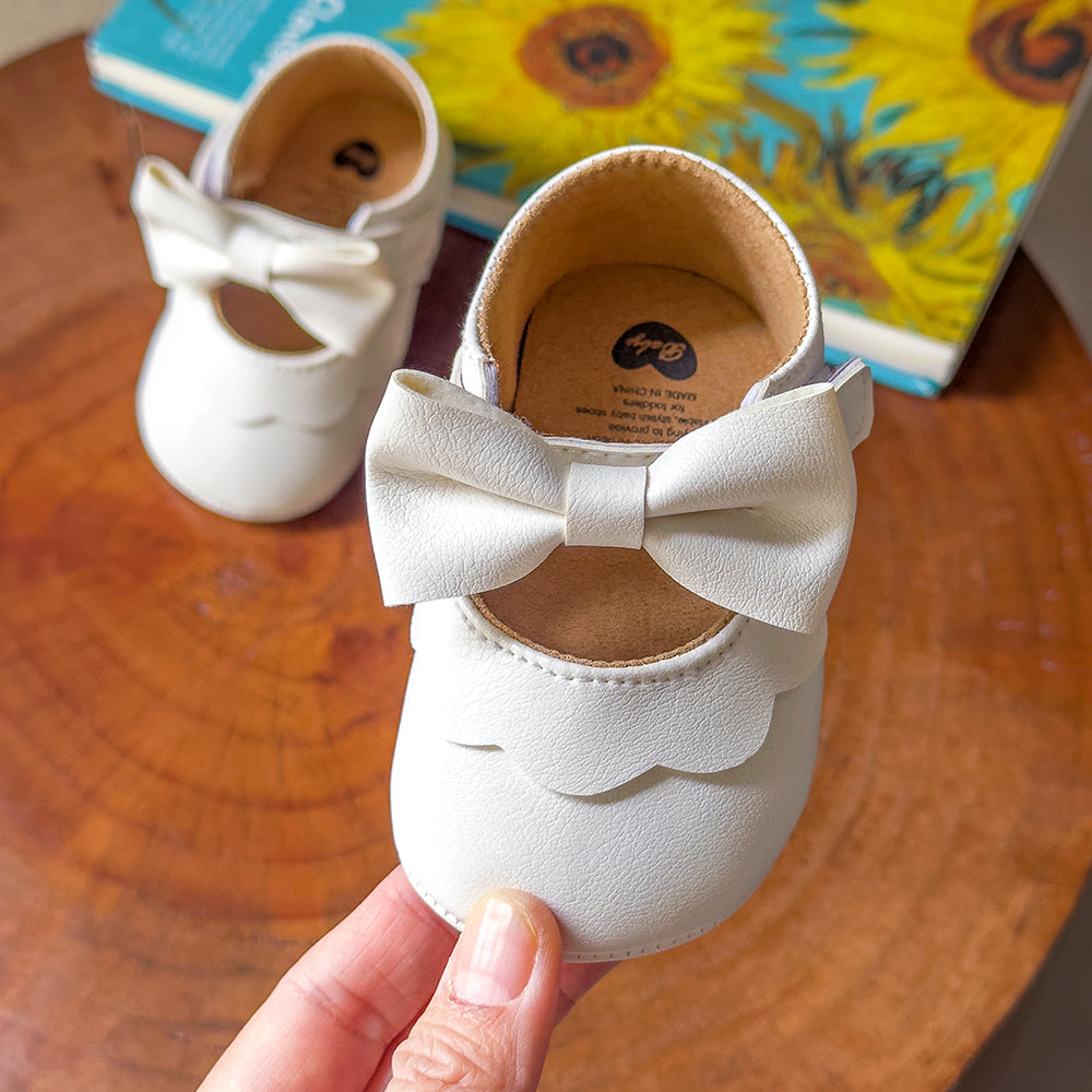 Baby Casual Shoes Infant Toddler Bowknot Non-slip Rubber Soft-Sole Flat PU First Walker Mary Janes with Bow Decor