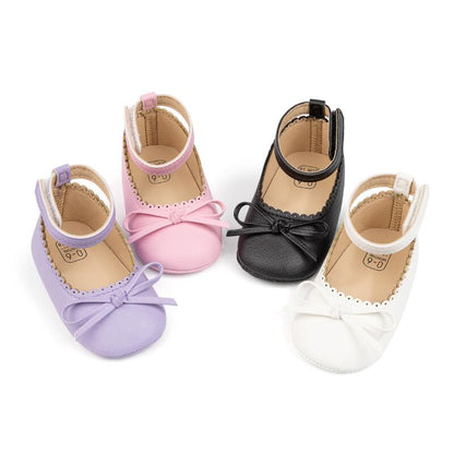 Girls New Baby Shoes Soft-soled Leather Bowknot Party Princess Shoes, Light Flat First Walkers, Anti-slip & Breathable