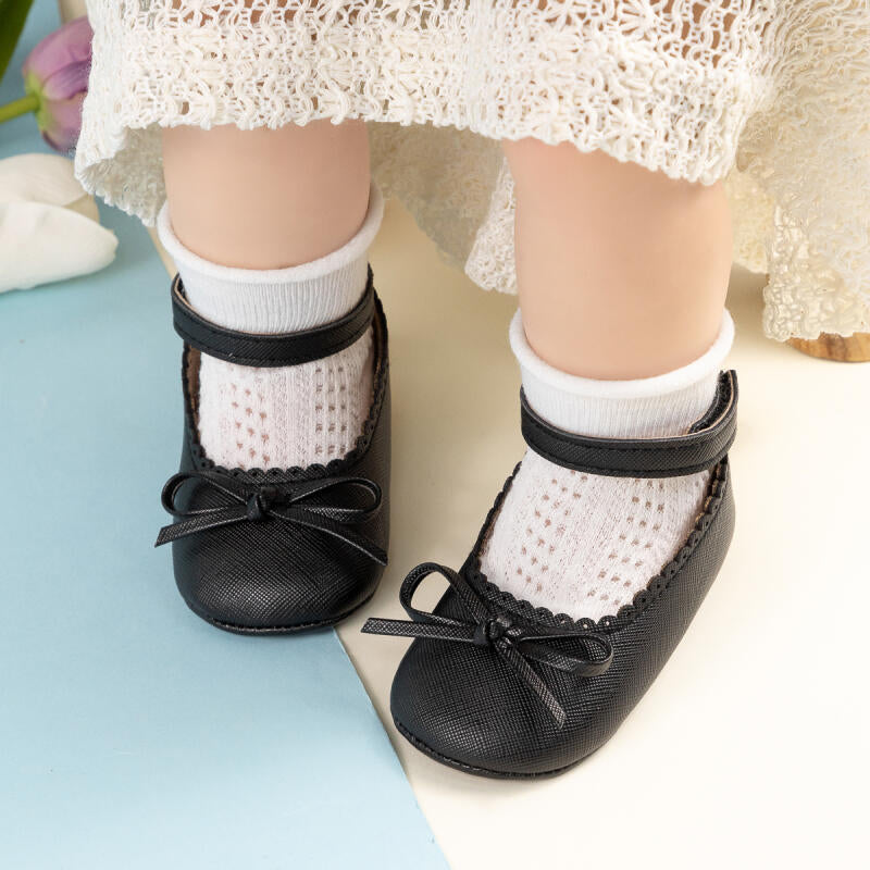 Girls New Baby Shoes Soft-soled Leather Bowknot Party Princess Shoes, Light Flat First Walkers, Anti-slip & Breathable