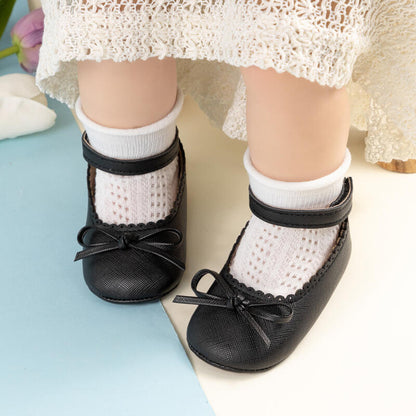 Girls New Baby Shoes Soft-soled Leather Bowknot Party Princess Shoes, Light Flat First Walkers, Anti-slip & Breathable