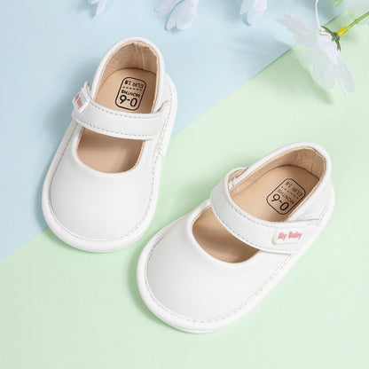 Infant Girls Black Leather Baby Shoes, Non-Slip First Walker Crib Shoes, Princess Dress Shoes, Ballet Flats
