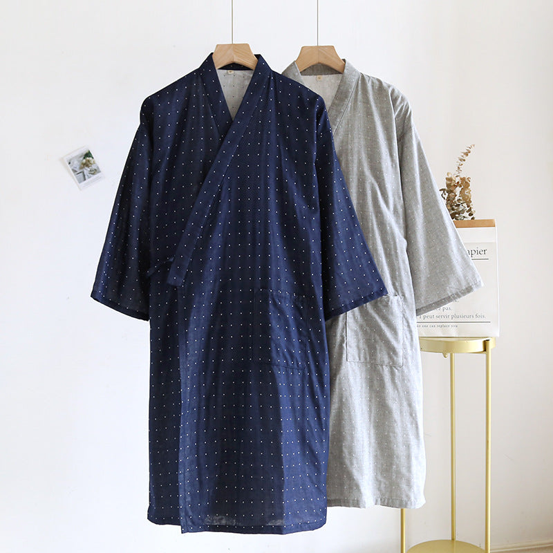 Men's Kimono Robe, Cotton Bathrobe for Men, Striped Loose Fit Lace Up Cardigan, Lightweight Spring Summer Pajama Robe