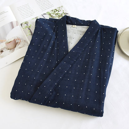 Men's Kimono Robe, Cotton Bathrobe for Men, Striped Loose Fit Lace Up Cardigan, Lightweight Spring Summer Pajama Robe