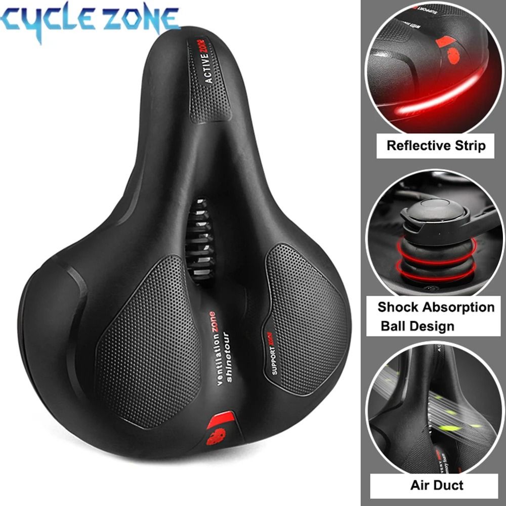 Hollow Breathable Bicycle Saddle with Shock Absorption and Safety Reflector