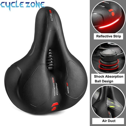 Hollow Breathable Bicycle Saddle with Shock Absorption and Safety Reflector
