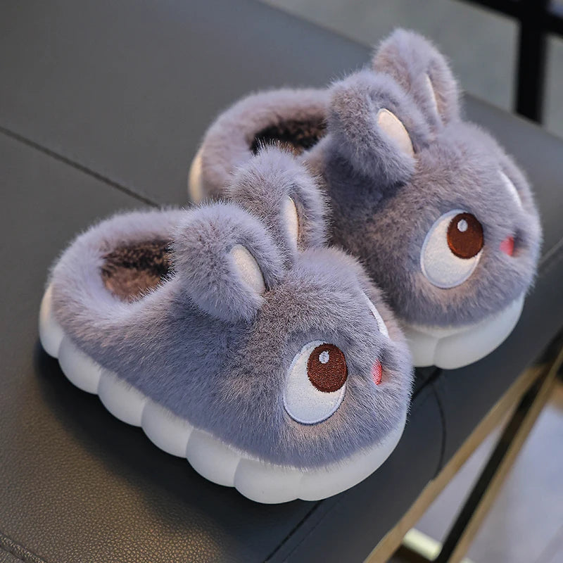Childrens Cute Rabbit Cartoon Winter Slippers, Warm Fluffy House Shoes for Boys & Girls, Cozy Indoor Home Footwear