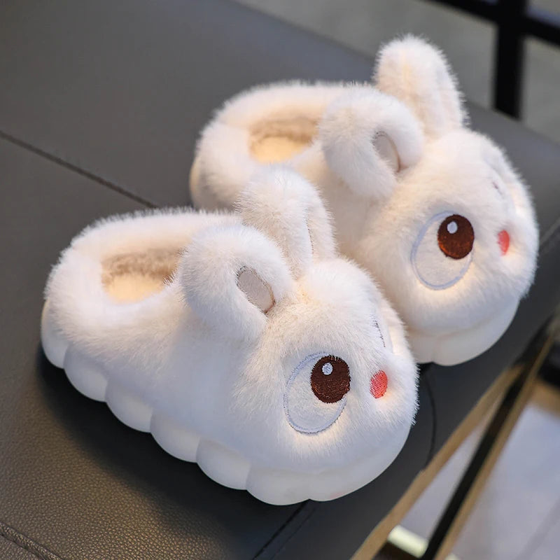 Childrens Cute Rabbit Cartoon Winter Slippers, Warm Fluffy House Shoes for Boys & Girls, Cozy Indoor Home Footwear