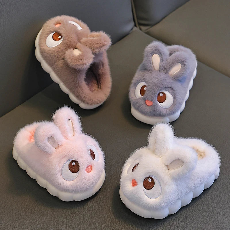 Childrens Cute Rabbit Cartoon Winter Slippers, Warm Fluffy House Shoes for Boys & Girls, Cozy Indoor Home Footwear
