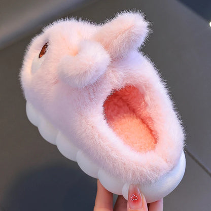 Childrens Cute Rabbit Cartoon Winter Slippers, Warm Fluffy House Shoes for Boys & Girls, Cozy Indoor Home Footwear