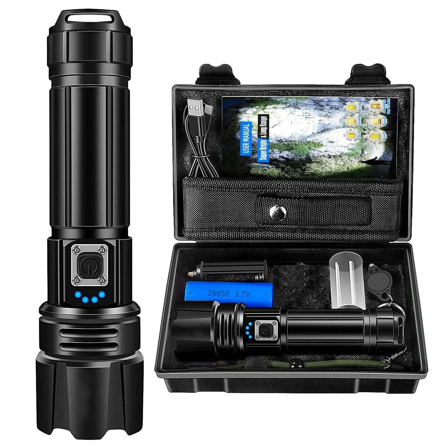 Rechargeable High Lumen Flashlight Waterproof 990000 Lumens with 5 Modes