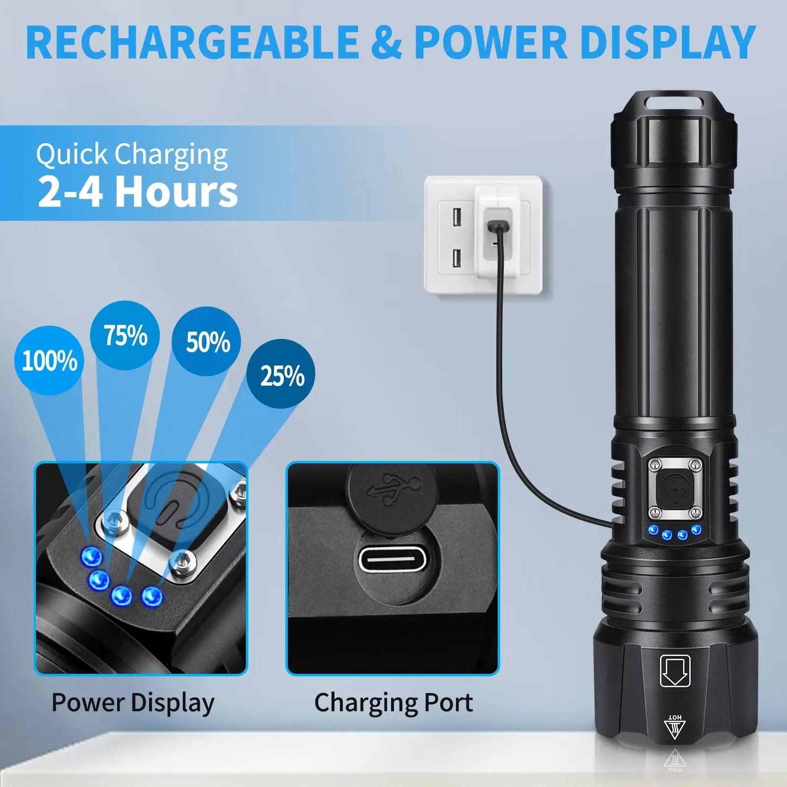 Rechargeable High Lumen Flashlight Waterproof 990000 Lumens With 5 Modes 4
