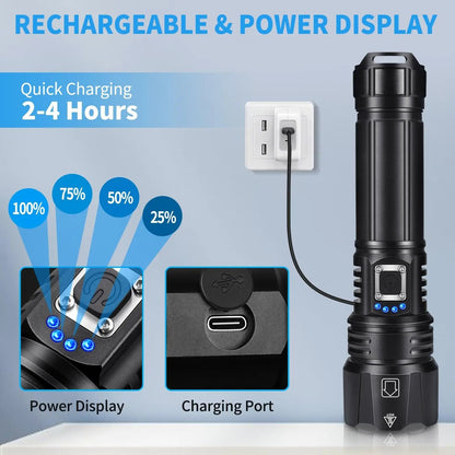 Rechargeable High Lumen Flashlight Waterproof 990000 Lumens With 5 Modes 4