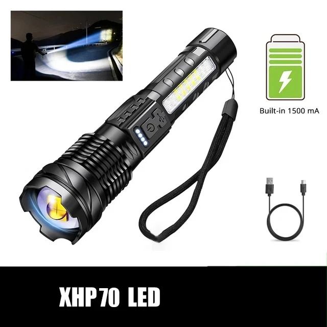 XHP50 LED Flashlight USB Rechargeable Waterproof Torch With Side Light And 7 Modes 9