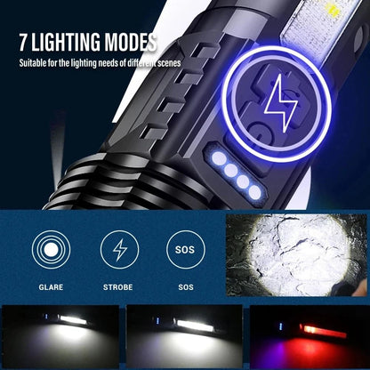 XHP50 LED Flashlight USB Rechargeable Waterproof Torch With Side Light And 7 Modes 2